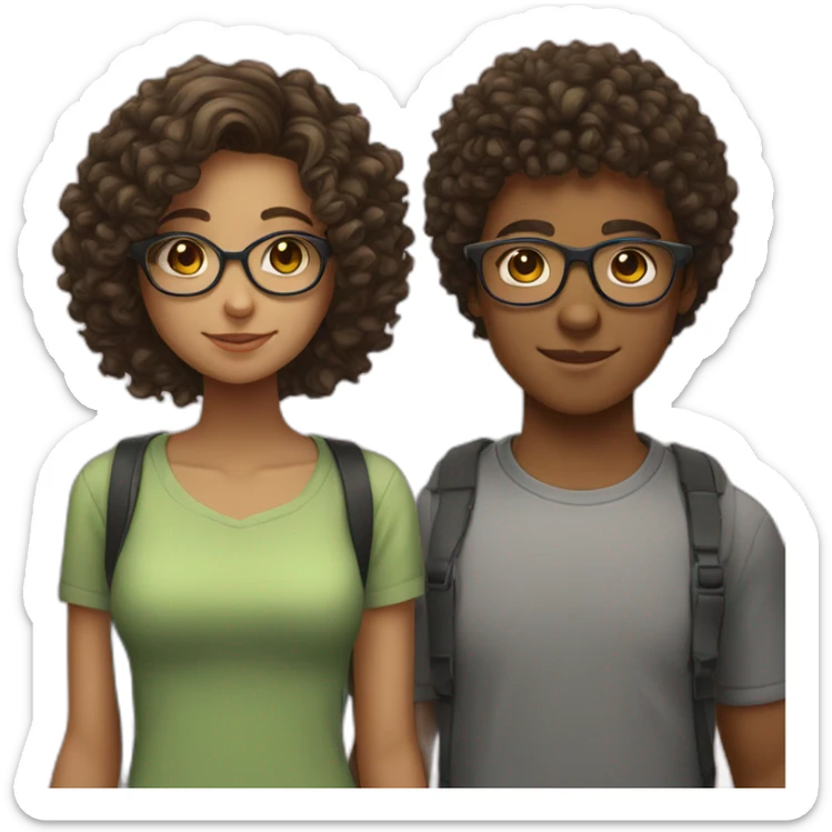 a couple of teenagers with glasses, the girl has curly hair and the boy has short hair sticker