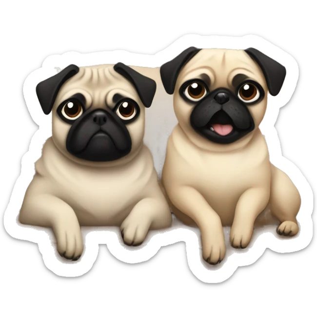 Two pugs , one beige , one black, all cozy lounging on the couch. Winter cozy girly aesthetic sticker