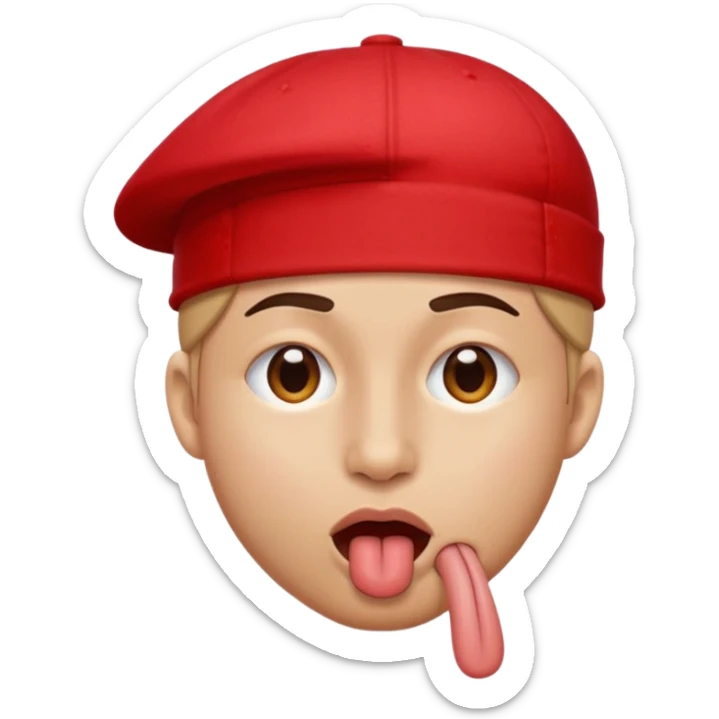 I want an emoji with a face with its tongue sticking out to the side and also with one eye closed to the side and also with a red cap.  sticker