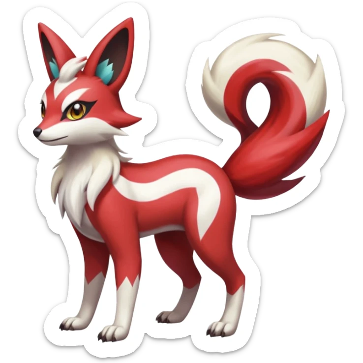 Colorful Skilled Adept Graceful Asian Painted Meloetta-Furret-Lycanroc-Renamon-Zangoose-fusion-hybrid-creature (full body) sticker