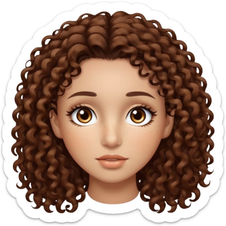 dark brown curly hair with dark brown eyes and long lashes with freckle and light brown skin sticker