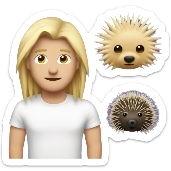 A blonde guy emoji and a porcupine emoji merged together sticker