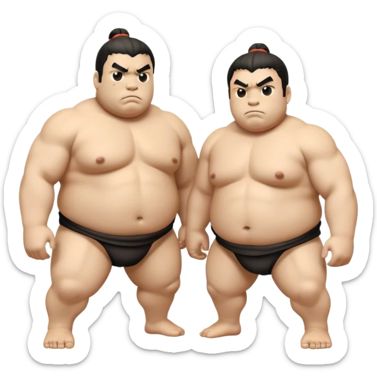 Cinematic Realistic Sumo Wrestling Emoji, depicted as an intense sumo match featuring powerful wrestlers in traditional mawashi, rendered with rich textures and dynamic dramatic lighting that captures the raw intensity of the sport. sticker