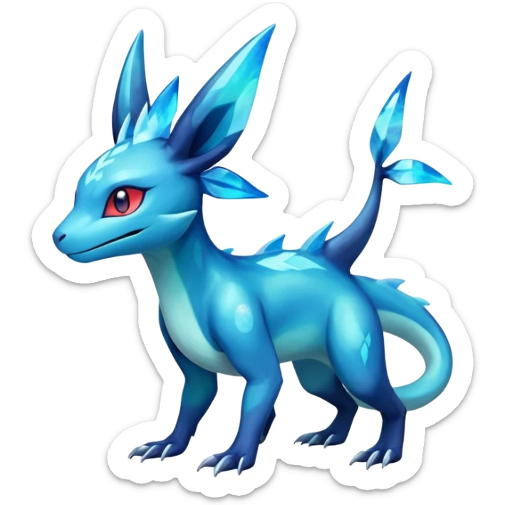 Colorful Iridescent Exotic Salandit-Aurorus-Glaceon-Fakémon-hybrid-creature (full body)  sticker