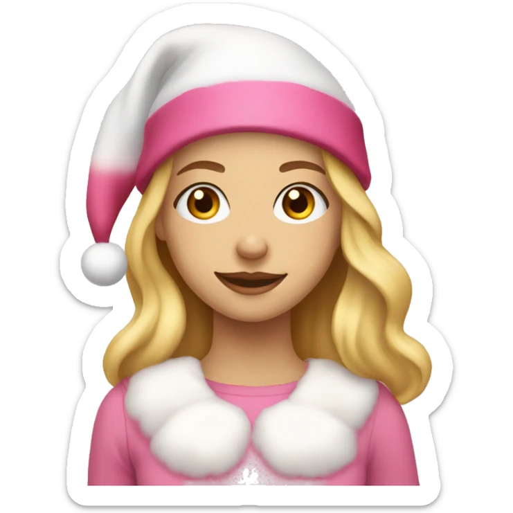 Teen girl with blonde hair and hazel eyes wearing a pink Santa hat  sticker