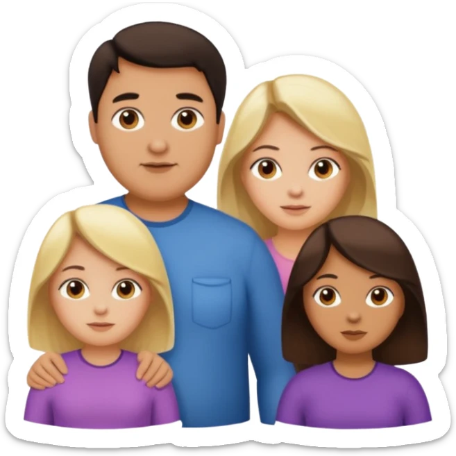 Familia de 4 personas : Hombre gordito,pelo oscuro, Mujer pelo cafe, hija 1 pelo mono , hija 2 pelo oscuro. sticker