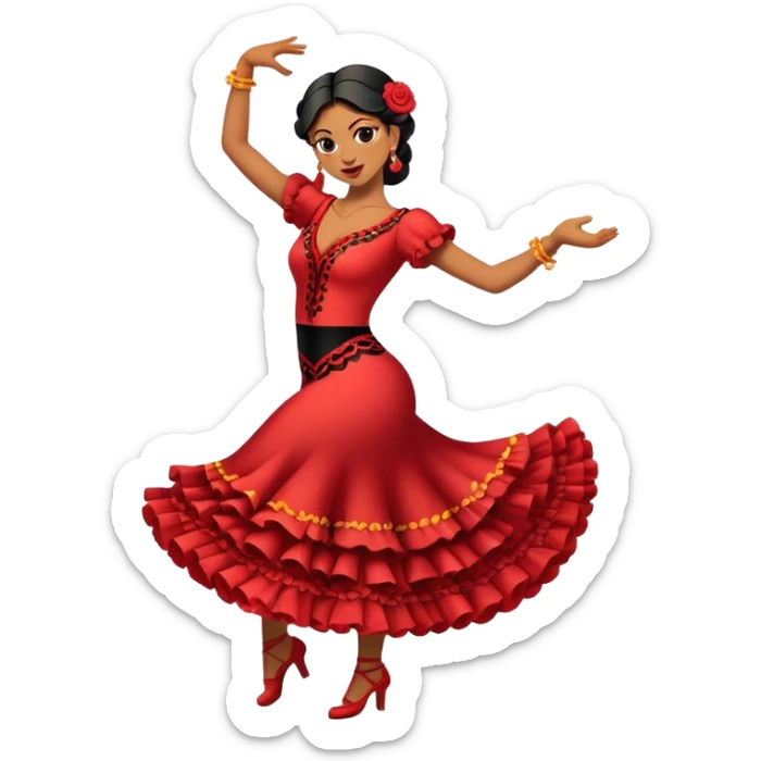 Cinematic Realistic Flamenco Pop Culture Emoji, featuring an expressive portrayal of traditional Spanish dance rendered with dynamic textures and passionate, vibrant lighting. sticker
