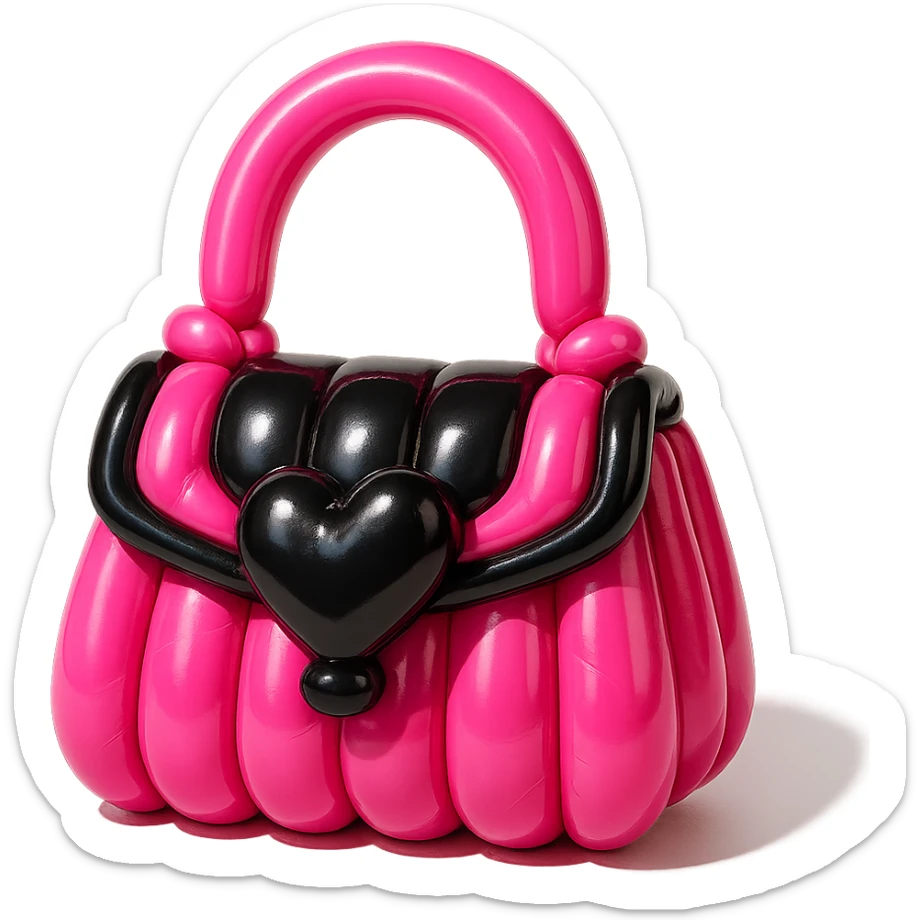 pink and black gothic purse, balloon style, shiny, inflated look, playful, exaggerated features sticker