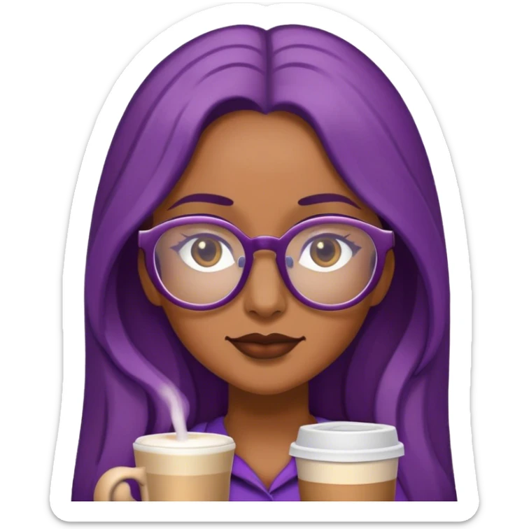 purple long hair mocha latte colored woman wears glasses sticker