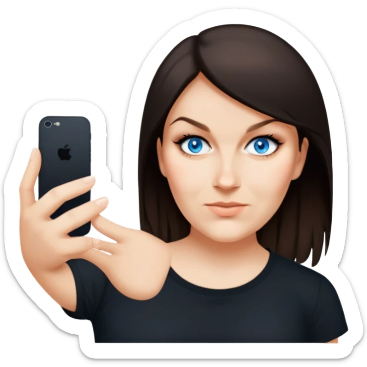 female, wearing black tshirt,  black hair sticker