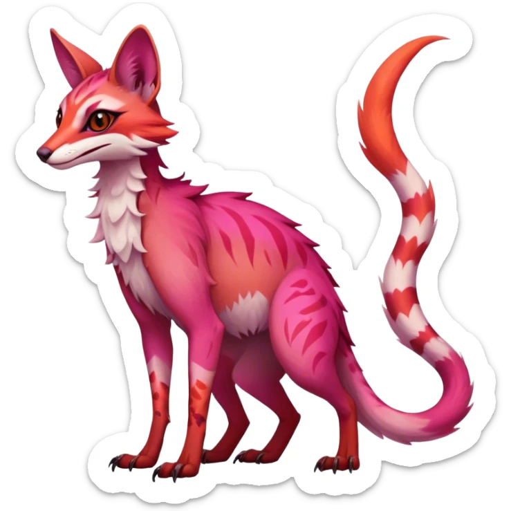Feral Rare Fantasy dark vibrant gradient-pink-red-orange Vernid-Sergal-Genet-species by LiLaiRa, random markings, tufted ears, full body, 4 legs sticker