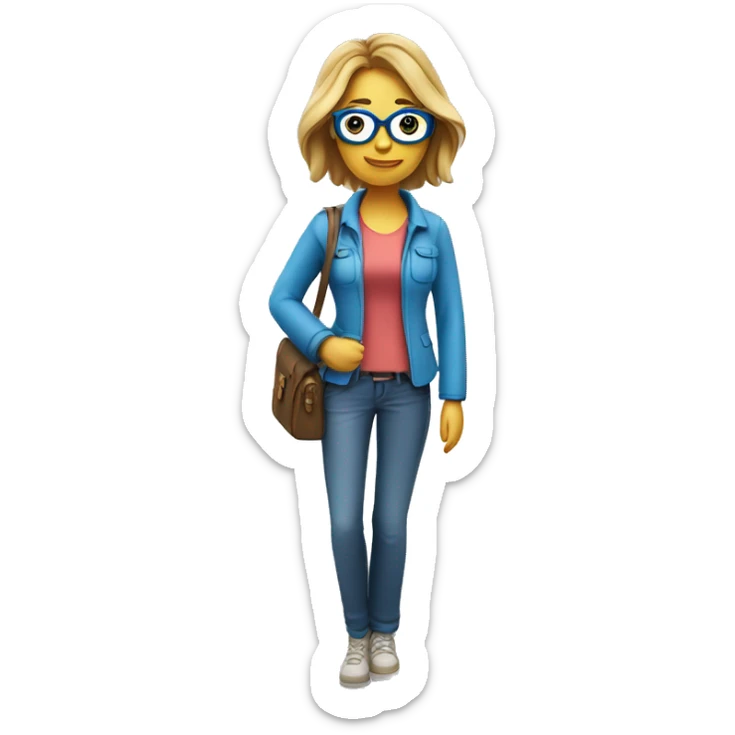 Travel gir3d emoji of millenial professional woman blue glasses casual transparent backgroundl sticker
