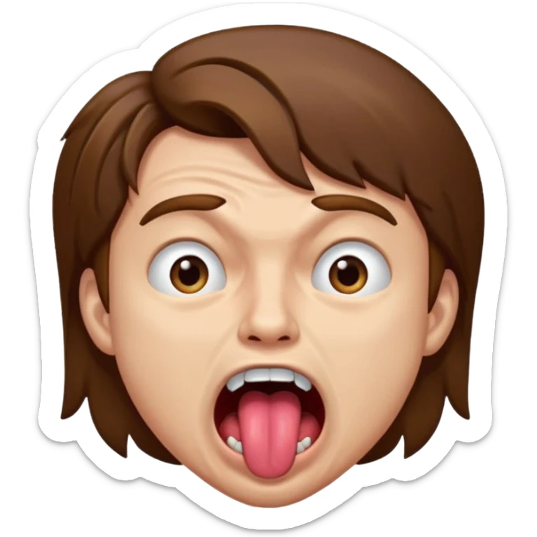 Submissive in pain male brown hair with mouth open and tongue out sticker