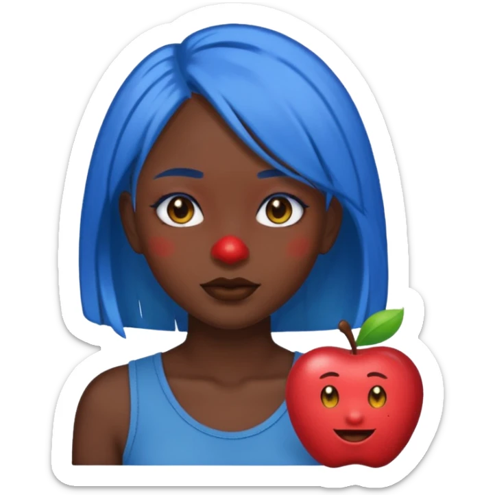 blue hair girl dark skin, old emoji apple style art sticker