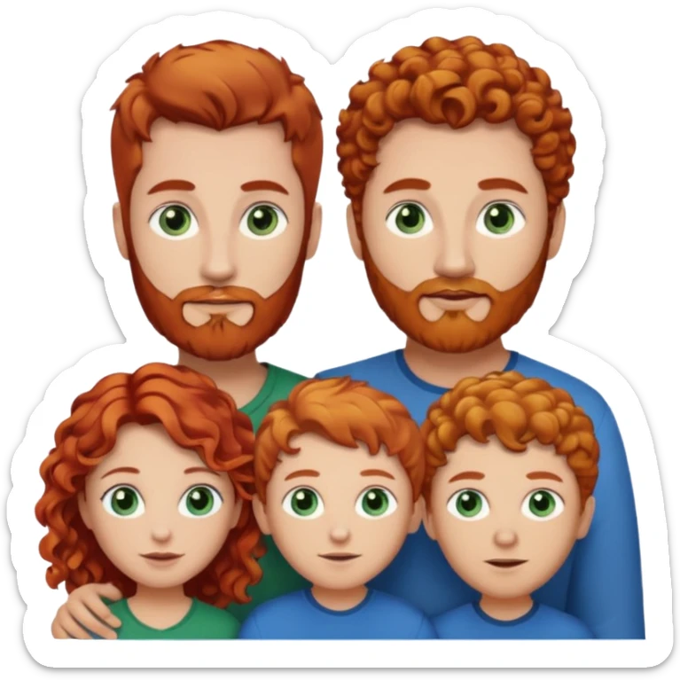  A family consisting of a mother, father, and son. The mother has red hair and green eyes, the couple has light brown hair, a light brown beard, and blue eyes, and the son has golden curly hair and blue eyes. sticker