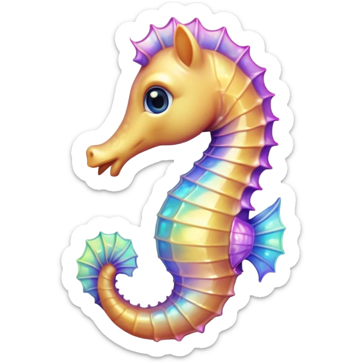 Cinematic Realistic Cute Sea Horse Portrait Emoji, Head tilted playfully and inquisitively, featuring a delicate, curvaceous form with intricately rendered, iridescent scales and a charming, expressive face with round, sparkling eyes full of gentle curiosity, high shine, affectionate and whimsical, styled with a touch of aquatic magic, soft glowing outline, capturing the essence of a mischievous yet lovable sea horse that seems poised to flutter out of the screen into your embrace! sticker