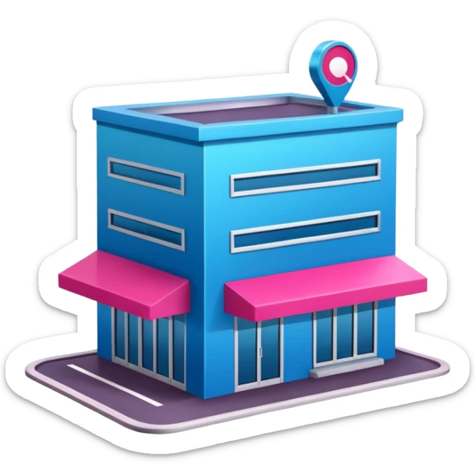 The building houses the Ozon order pickup point in its signature blue (digital blue) and raspberry colors. sticker