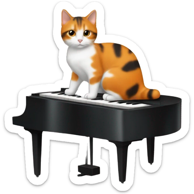 Orange and black with a small amount of white Tortoiseshell cat playing piano  sticker