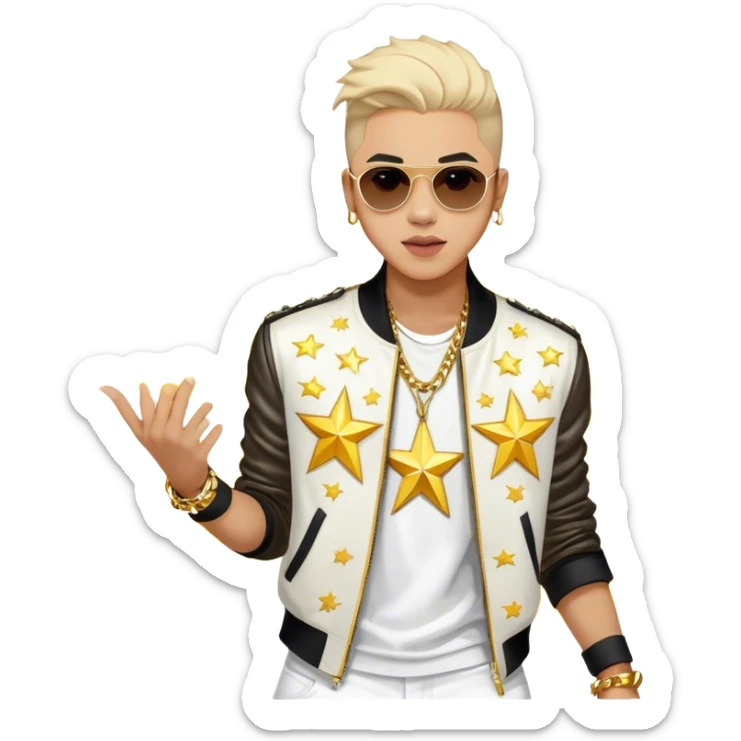 Cinematic Realistic portrait of Sơn Tùng M‑TP, shown as a dynamic pop star with a modern, stylish look and detailed contemporary clothing, illuminated by vibrant, energetic lighting that highlights his star power sticker