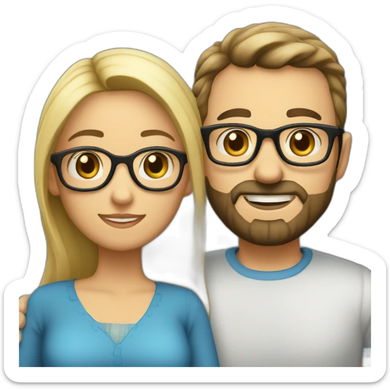 Couple in love. She has dark hair, blue eyes and wears glasses. He has short blond hair, three-day beard and wears glasses. sticker