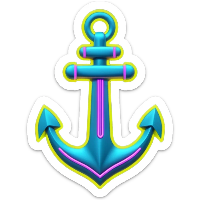 A neon futuristic cyberpunk anchor outline, that would be made of neon tubing on a sign sticker