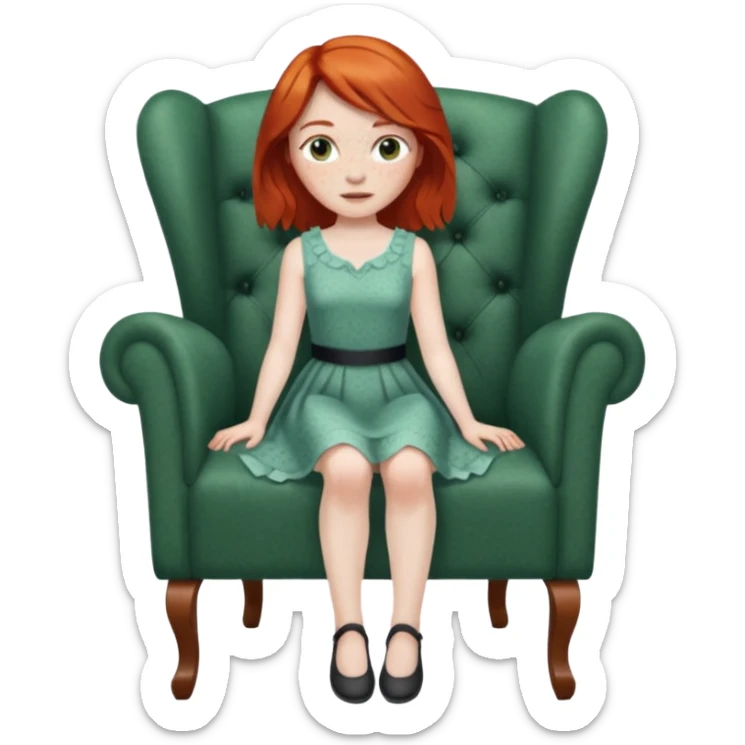 Naked red haired girl with freckles and large tits no clothes no bra no panties full body and a pussy sitting in a chair with legs spread sticker