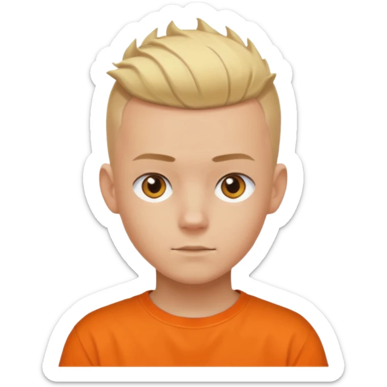 Blonde Buzzcut And Brown Mohawk. Amber Eye. Orange Tshirt. White Sleeve. Teenage Boy sticker