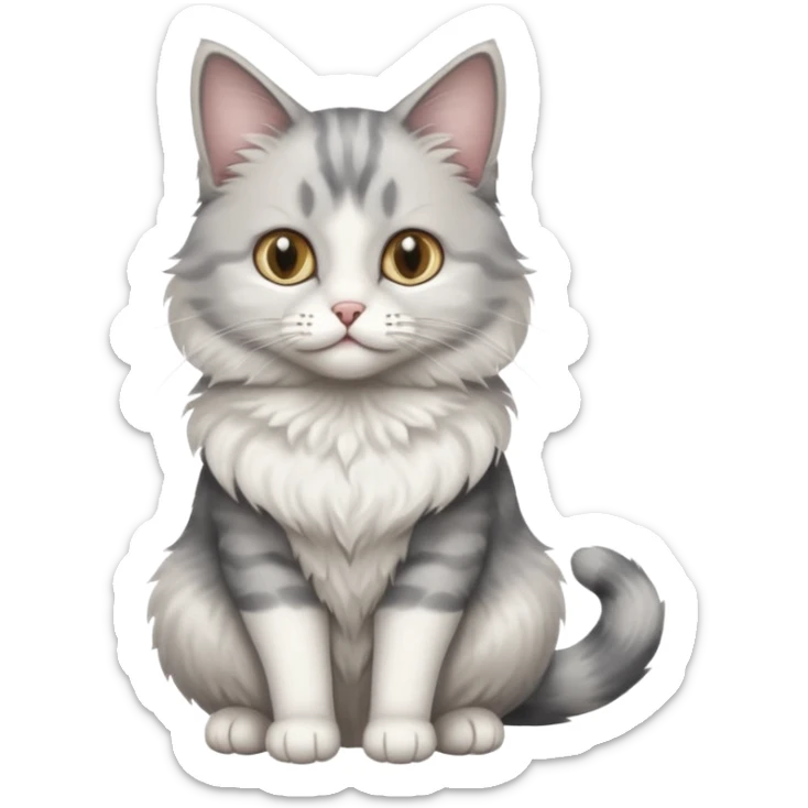 a grey and white cat sitting regally sticker