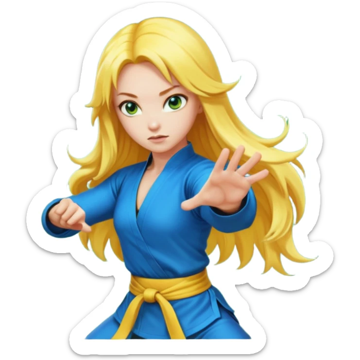 sexy girl with long yellow hair, kung fu, blue green eyes sticker
