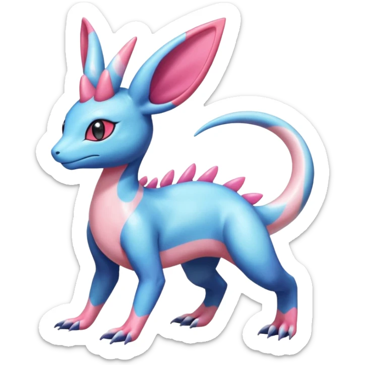 Shiny Horned Helioptile-Salandit-Sylveon-Amaura-Fakémon-hybrid-creature (full body)  sticker