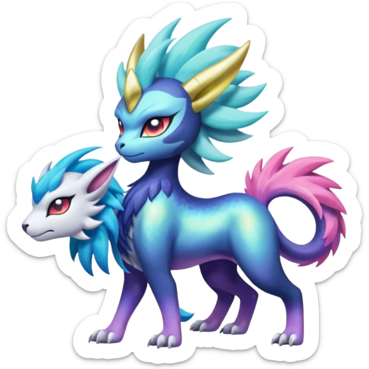 Shiny Sunny furry neon colorful scaly painted Asian pastel-gradient Absol-Meloetta-Solgaleo-Luxray-Suicune-fusion sticker