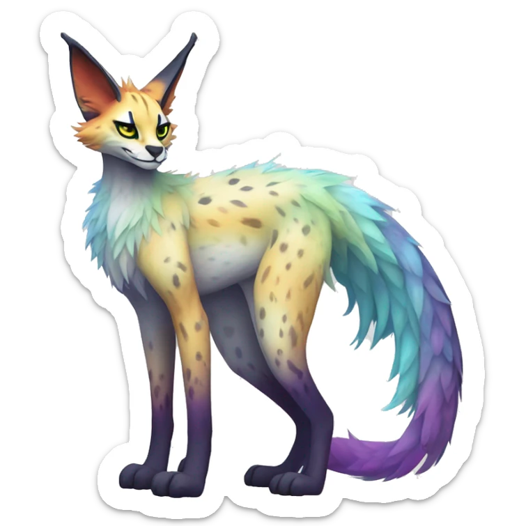 Epic Edgy Colorful ethereal eldritch Sergal-Serval-Fionbri full body sticker