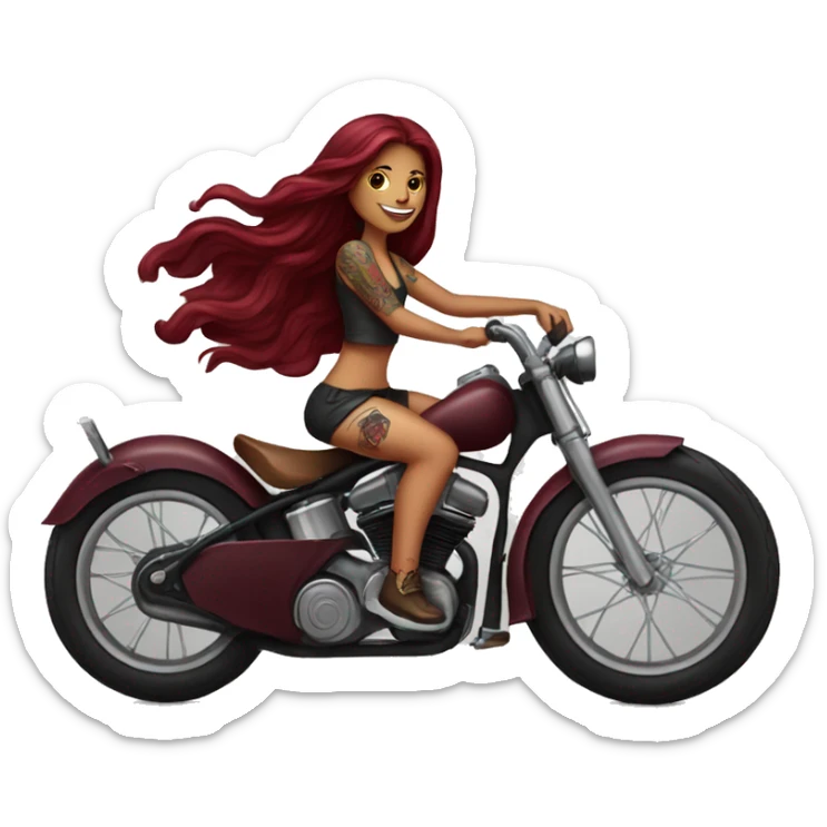 Beautiful tattooed  burgundy long haired woman riding a bike sticker