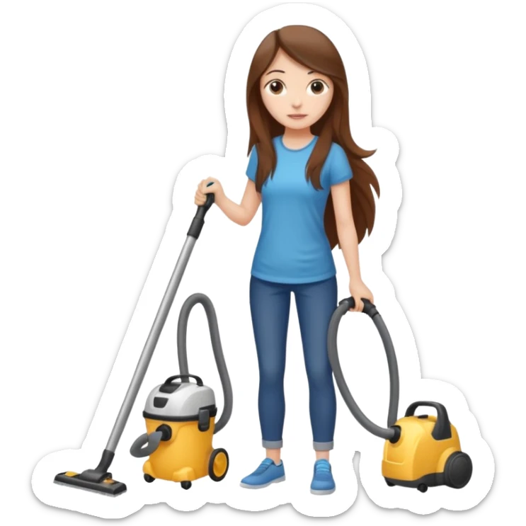 beautiful girl with long brown hair cleaning and vacuuming sticker