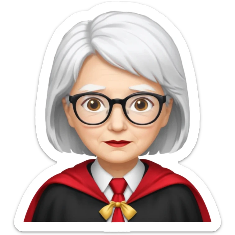 An older woman with glasses and white hair, in a red tie and black cape (might resemble Professor McGonagall). sticker