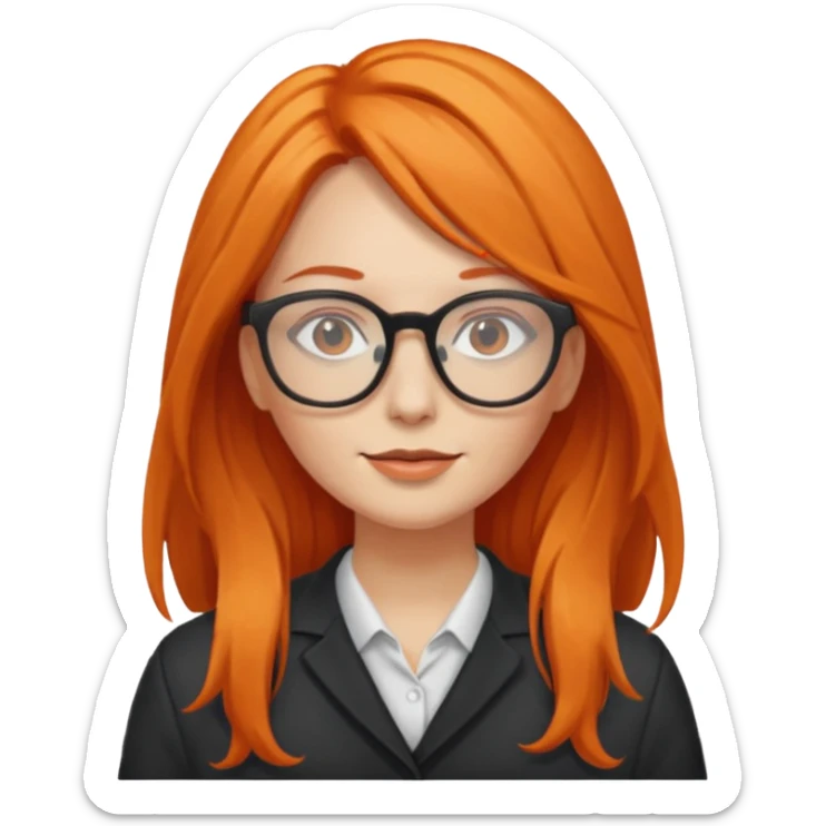 woman with long, loose orange hair and glasses sticker