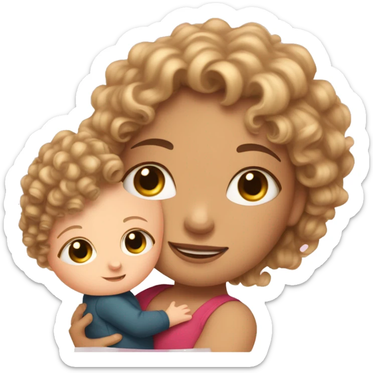 curly-haired white girl with a 5 month old baby in her arms sticker