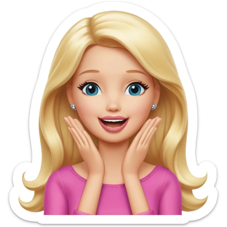long hair blonde barbie with her Hands covering her mouth giggling sticker