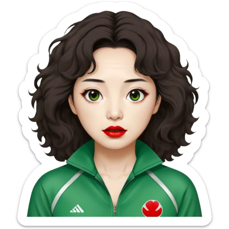 Han Mi-nyeo: Age Late 70s
Appearance: A crazy woman with many wrinkles face, frizzy, very messy dark brown hair and dramatic red lipstick.
Outfit: Green player tracksuit sticker