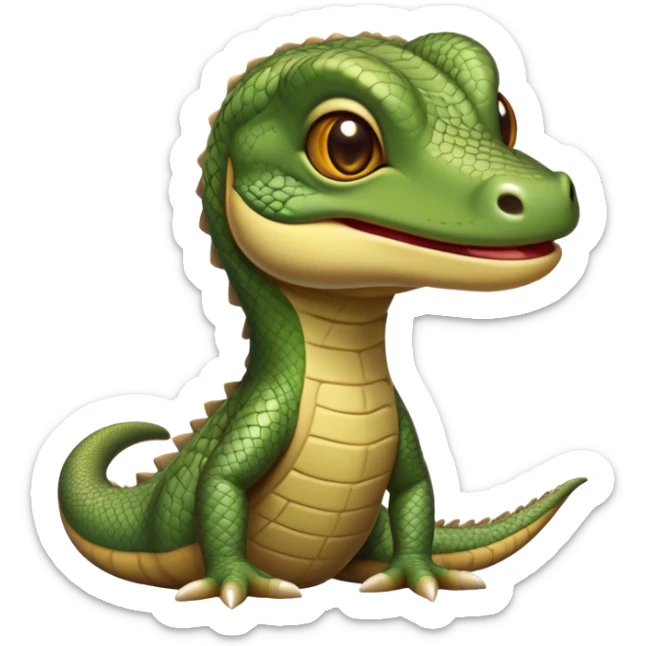 Cinematic Realistic Cute Monitor Lizard Portrait Emoji, Head tilted playfully and inquisitively, featuring a compact, agile body with finely detailed, glossy scales in earthy olive hues and a distinct, alert face with bright, curious eyes, rendered with lifelike natural highlights, high shine, affectionate and spirited, styled with a touch of rugged whimsy, soft glowing outline, capturing the essence of a mischievous yet lovable monitor lizard that seems poised to scurry playfully into your arms! sticker