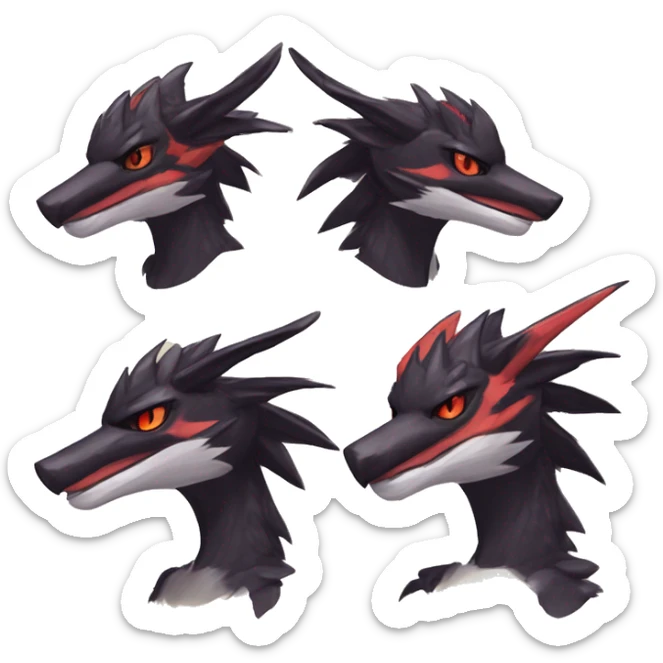 Black Cool Edgy Anthro Noivern-Nargacuga-Sergal-Fakémon  with White and Red Edgy markings sticker