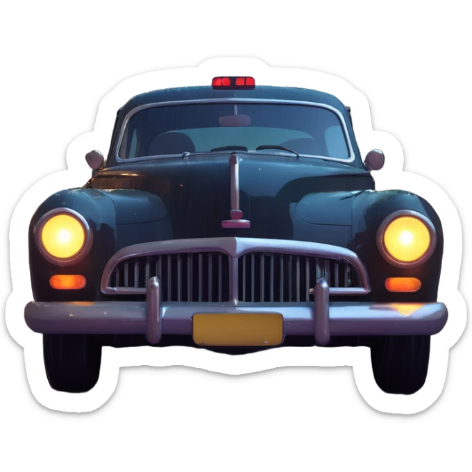 vintage car headlights illuminating rain-slicked urban street at night sticker