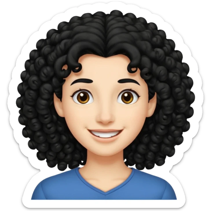 generate theatre mask emoji with a big curly black hair 

wide black smile, long and pointy white nose sticker