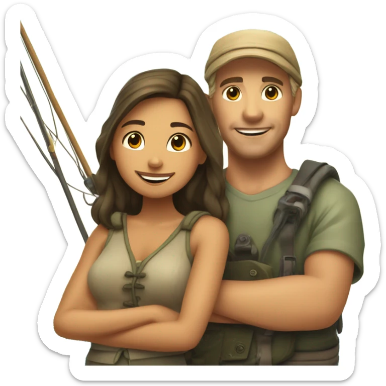 Caucasian fisherman no beard in love with Philippine island girl on an island sticker