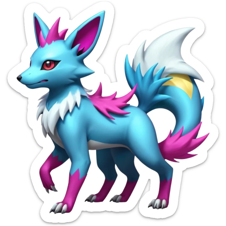 White and magenta divine holy legendary epic ethereal fantasy cyperpunk futuristic feral Zangoose-Manectric-Luxray-Umbreon-Vaporeon-Amaura-Electrike-fusion-creature  sticker