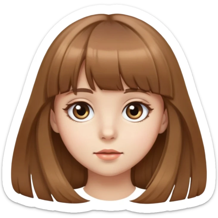 girl with light brown hair, bangs, long hair, and big eyes sticker
