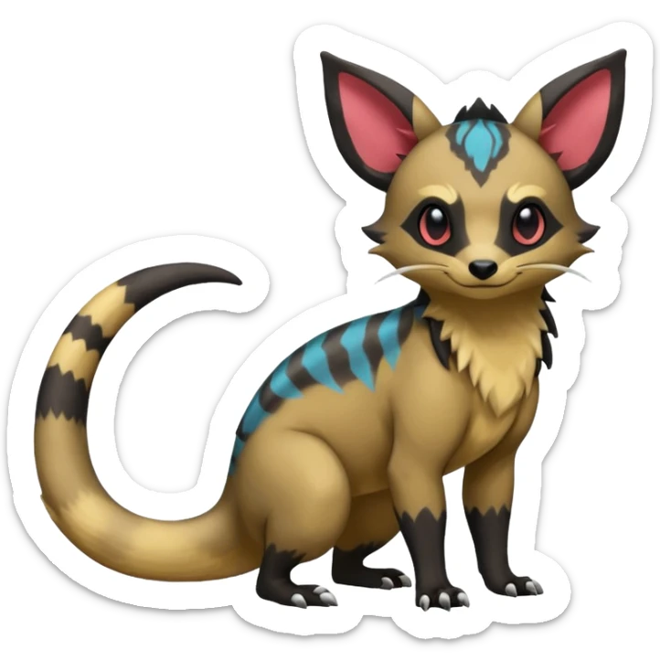 Rare exotic cute epic aesthetic colorful Salandit-Eevee-Civet-species-Fakemon-hybrid-creature, with markings, full body sticker