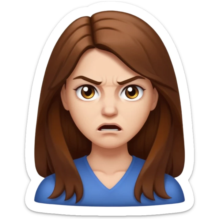 mujer blanca, pelo marrón largo, enojada pero tampoco tanto, q se le vean los hombros sticker