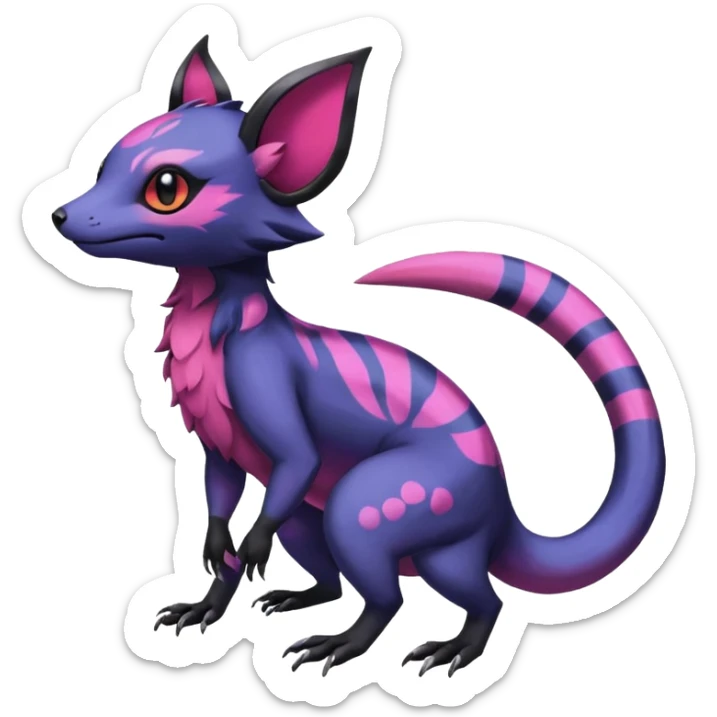 Rare epic aesthetic colorful Salandit-Noibat-Eevee-Civet-species-Fakemon-hybrid-creature, with markings, full body sticker