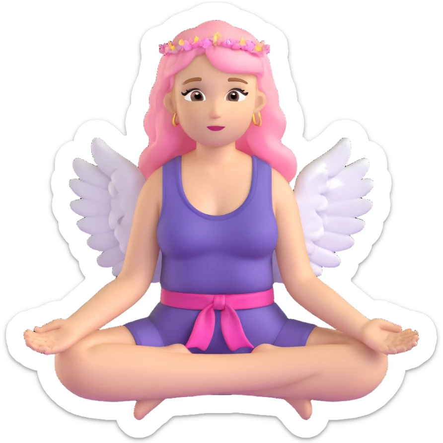 woman with long blonde hair as an angel meditating with pink hair accessories sticker